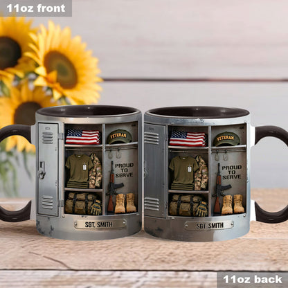 PROUD TO SERVE - Personalized Veteran Accent Mug & Coaster