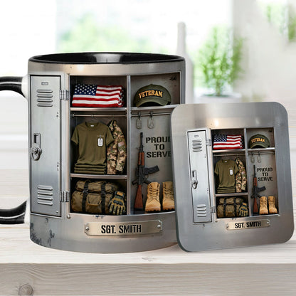 PROUD TO SERVE - Personalized Veteran Accent Mug & Coaster