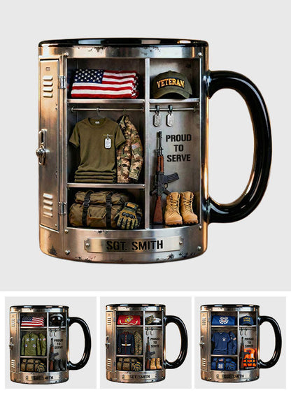 PROUD TO SERVE - Personalized Veteran Accent Mug & Coaster