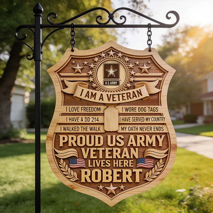 PROUD VETERAN - Personalized Veteran Wood Sign With Stake