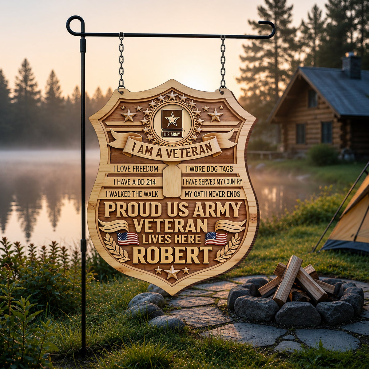 PROUD VETERAN - Personalized Veteran Wood Sign With Stake