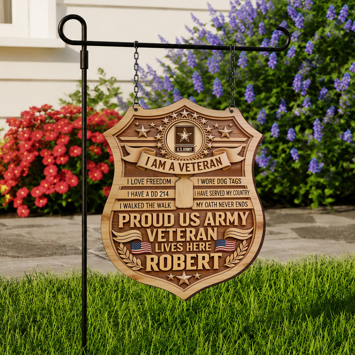 PROUD VETERAN - Personalized Veteran Wood Sign With Stake