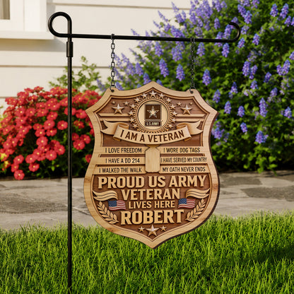 PROUD VETERAN - Personalized Veteran Wood Sign With Stake