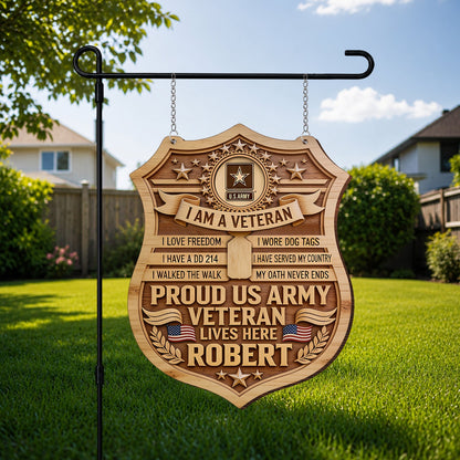 PROUD VETERAN - Personalized Veteran Wood Sign With Stake