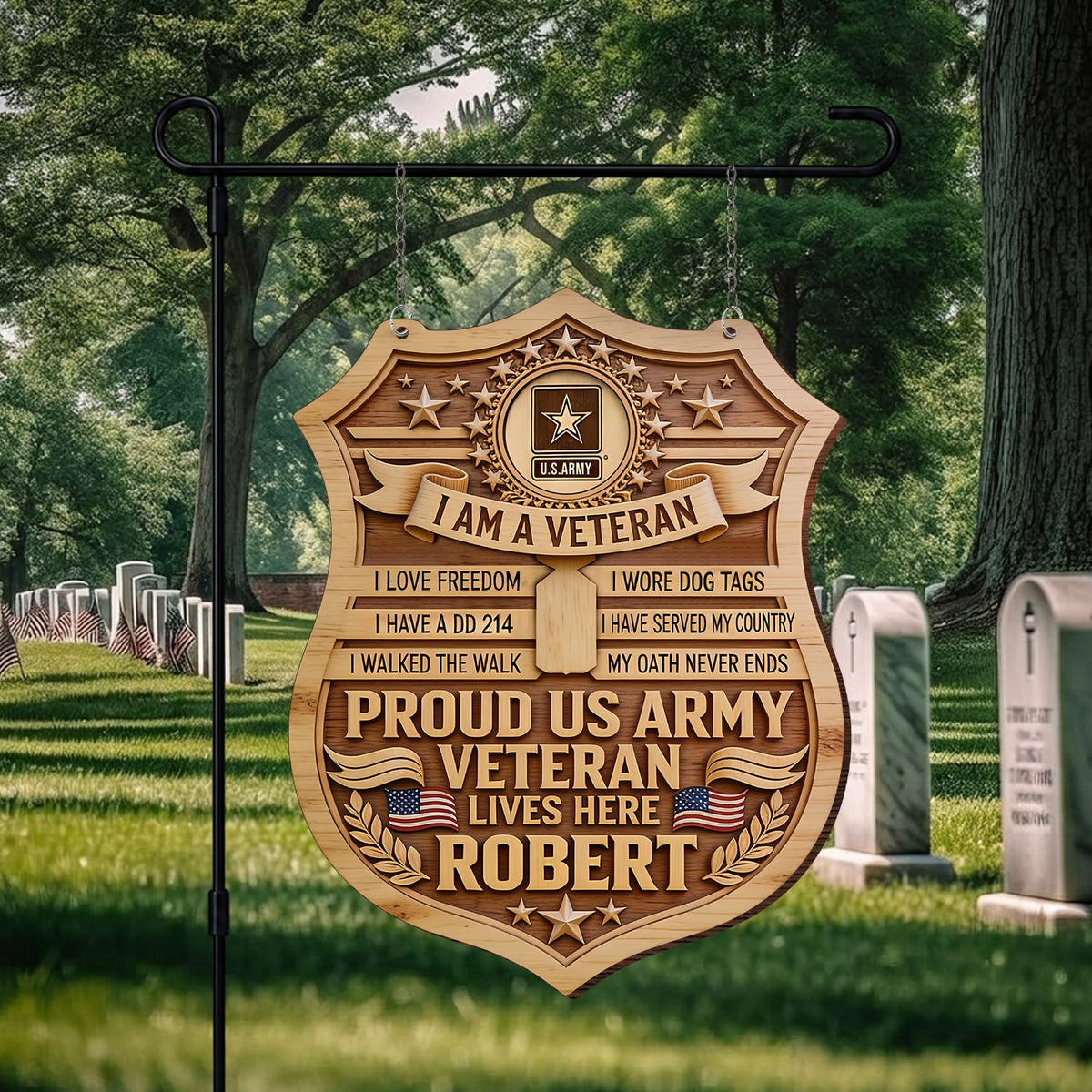PROUD VETERAN - Personalized Veteran Wood Sign With Stake