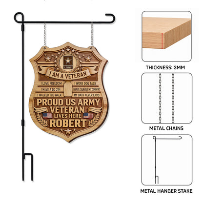 PROUD VETERAN - Personalized Veteran Wood Sign With Stake