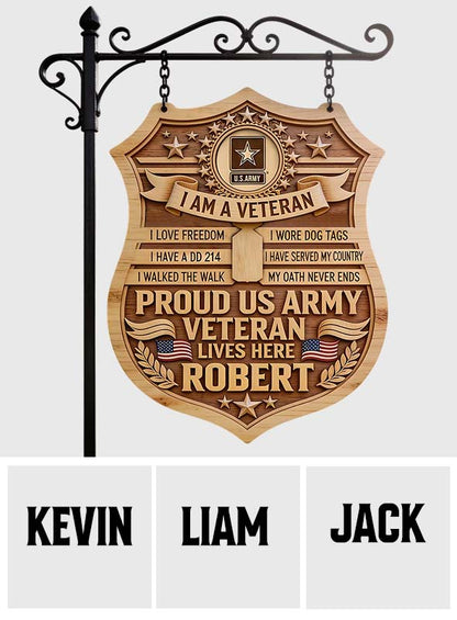 PROUD VETERAN - Personalized Veteran Wood Sign With Stake
