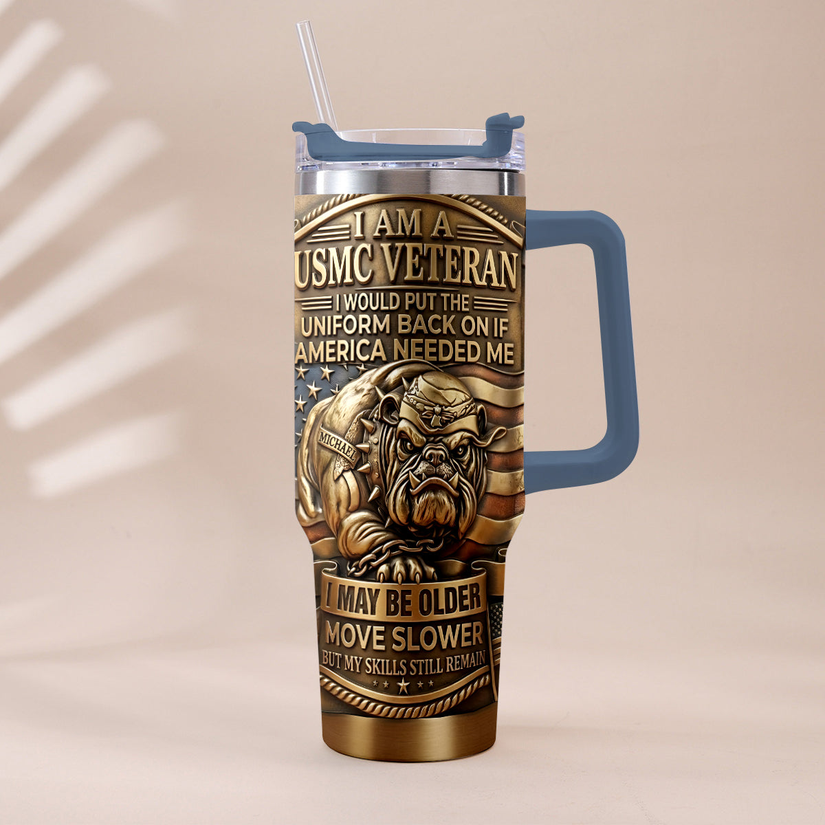 Semper Fidelis Bulldog - Personalized Veteran Tumbler With Handle