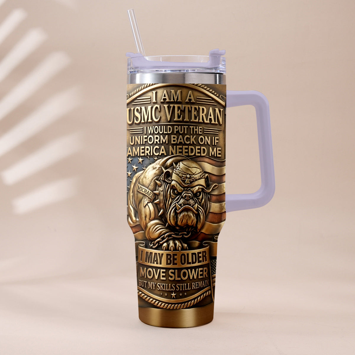 Semper Fidelis Bulldog - Personalized Veteran Tumbler With Handle