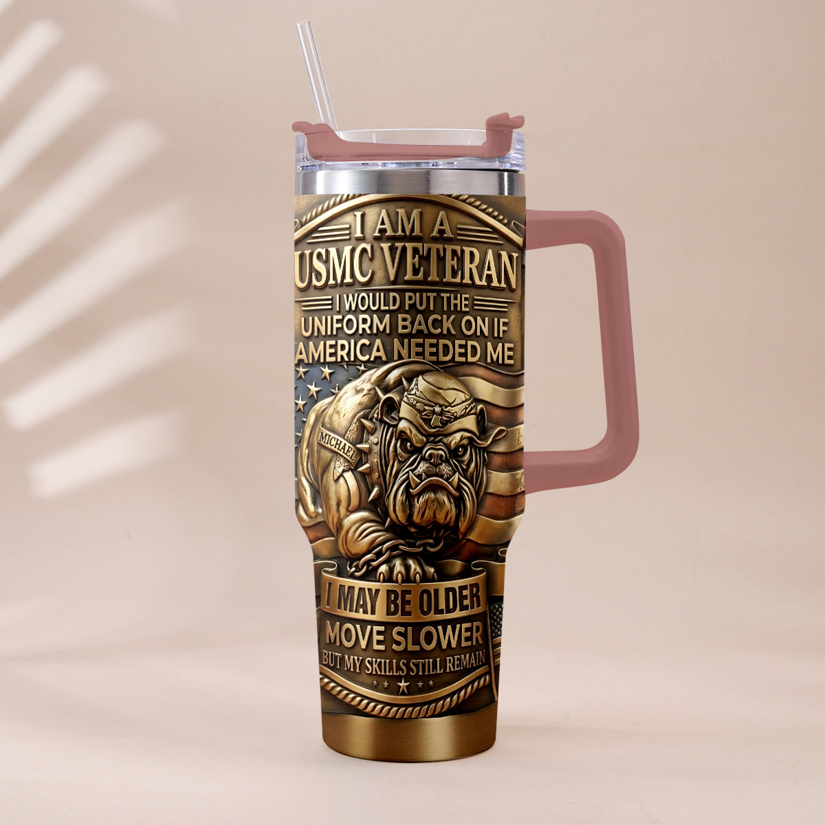 Semper Fidelis Bulldog - Personalized Veteran Tumbler With Handle