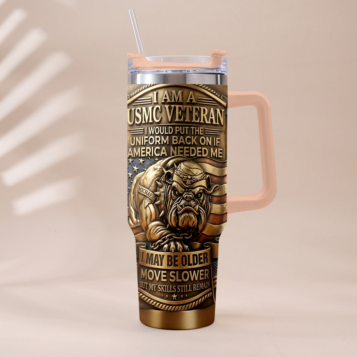 Semper Fidelis Bulldog - Personalized Veteran Tumbler With Handle