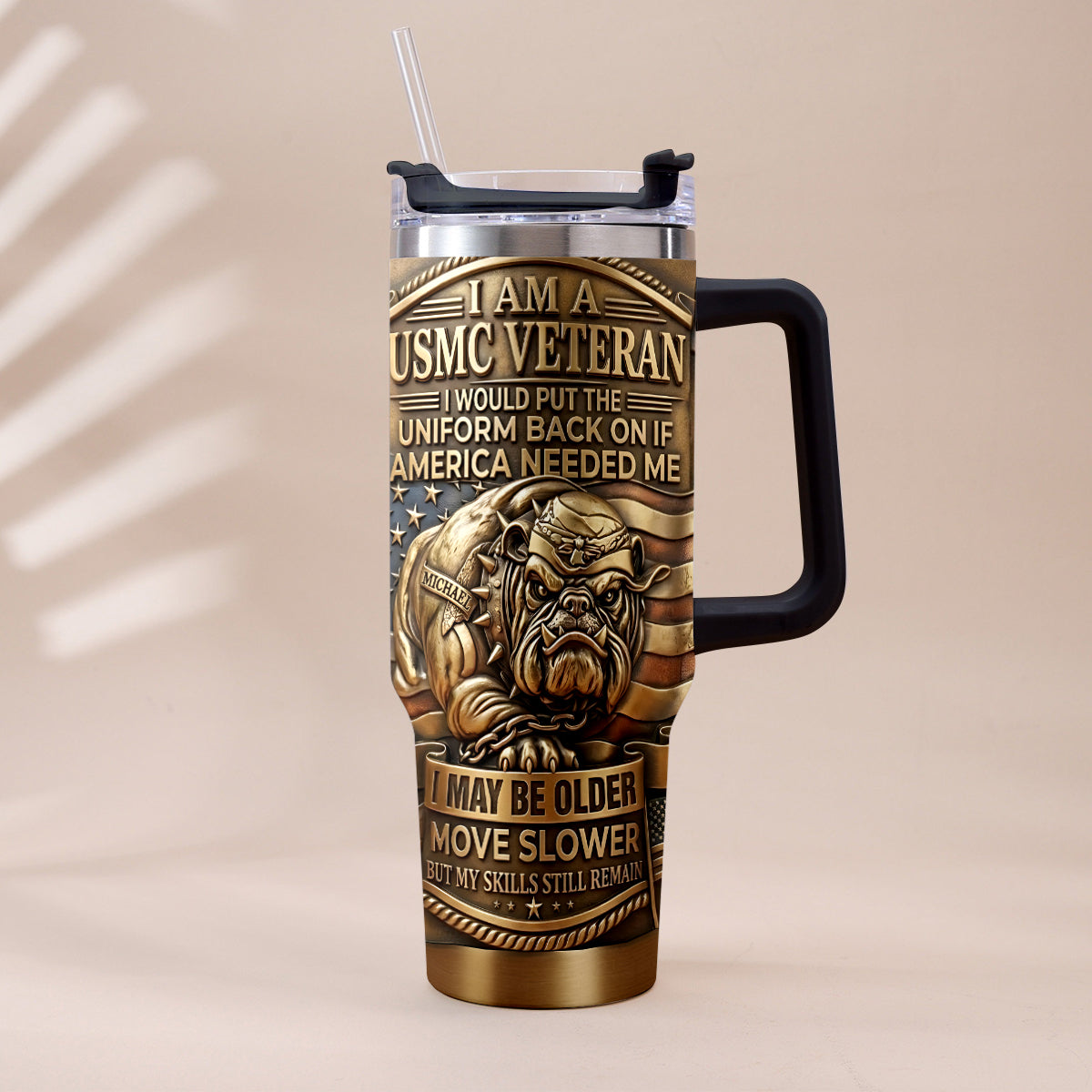 Semper Fidelis Bulldog - Personalized Veteran Tumbler With Handle