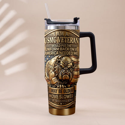 Semper Fidelis Bulldog - Personalized Veteran Tumbler With Handle