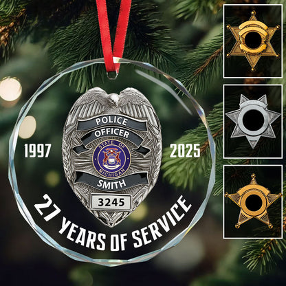 Protect & Serve - Personalized Police Officer Round Shaped Glass Ornament