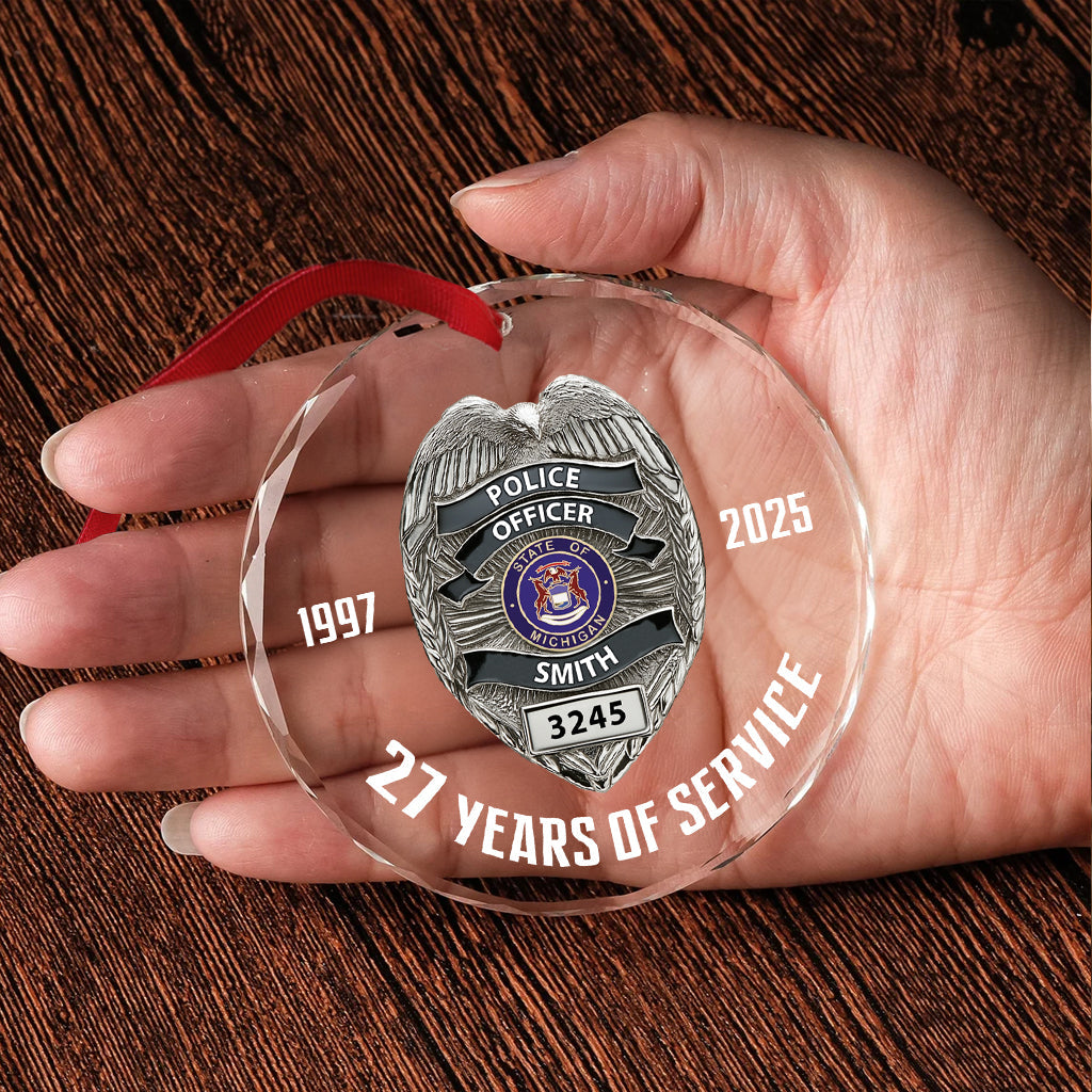 Protect & Serve - Personalized Police Officer Round Shaped Glass Ornament