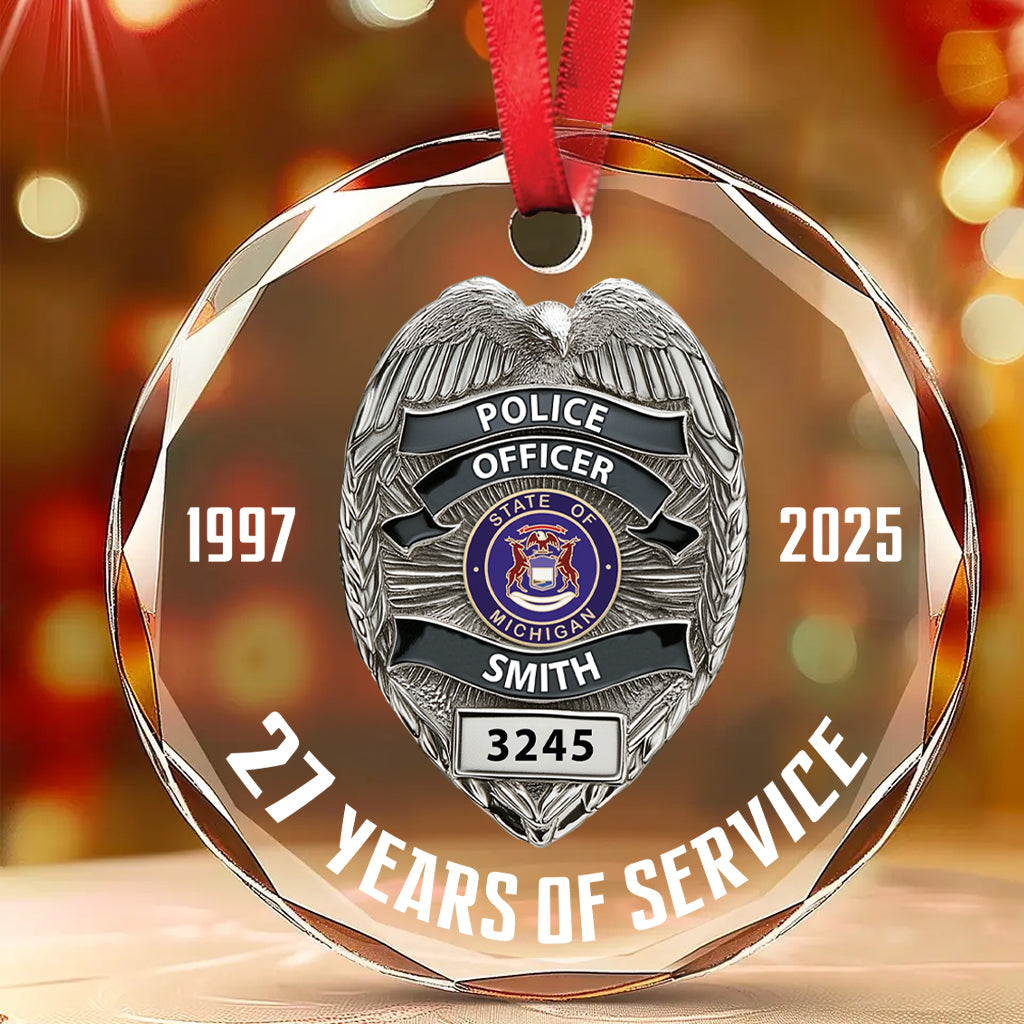 Protect & Serve - Personalized Police Officer Round Shaped Glass Ornament