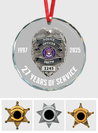 Protect & Serve - Personalized Police Officer Round Shaped Glass Ornament