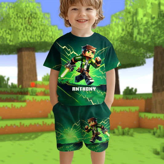 Gift For Block World Loving Kid - Personalized Block World Kid T-shirt & Shorts