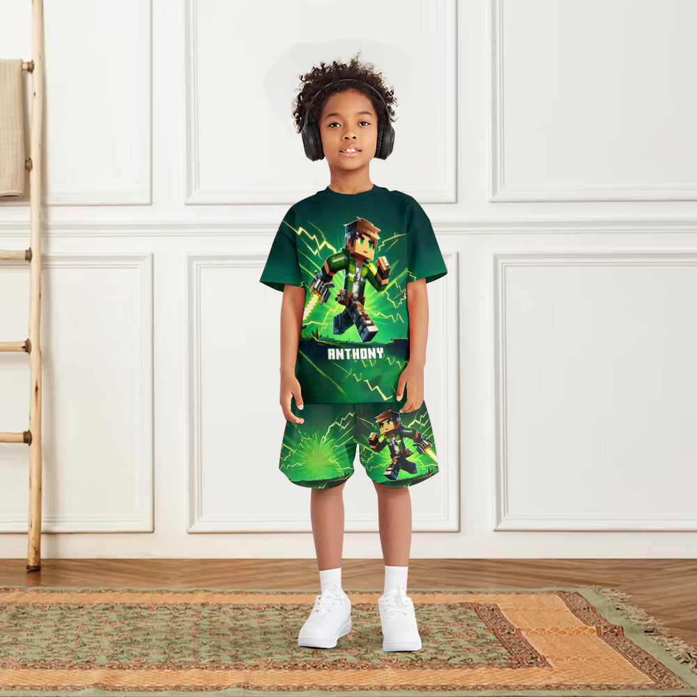 Gift For Block World Loving Kid - Personalized Block World Kid T-shirt & Shorts