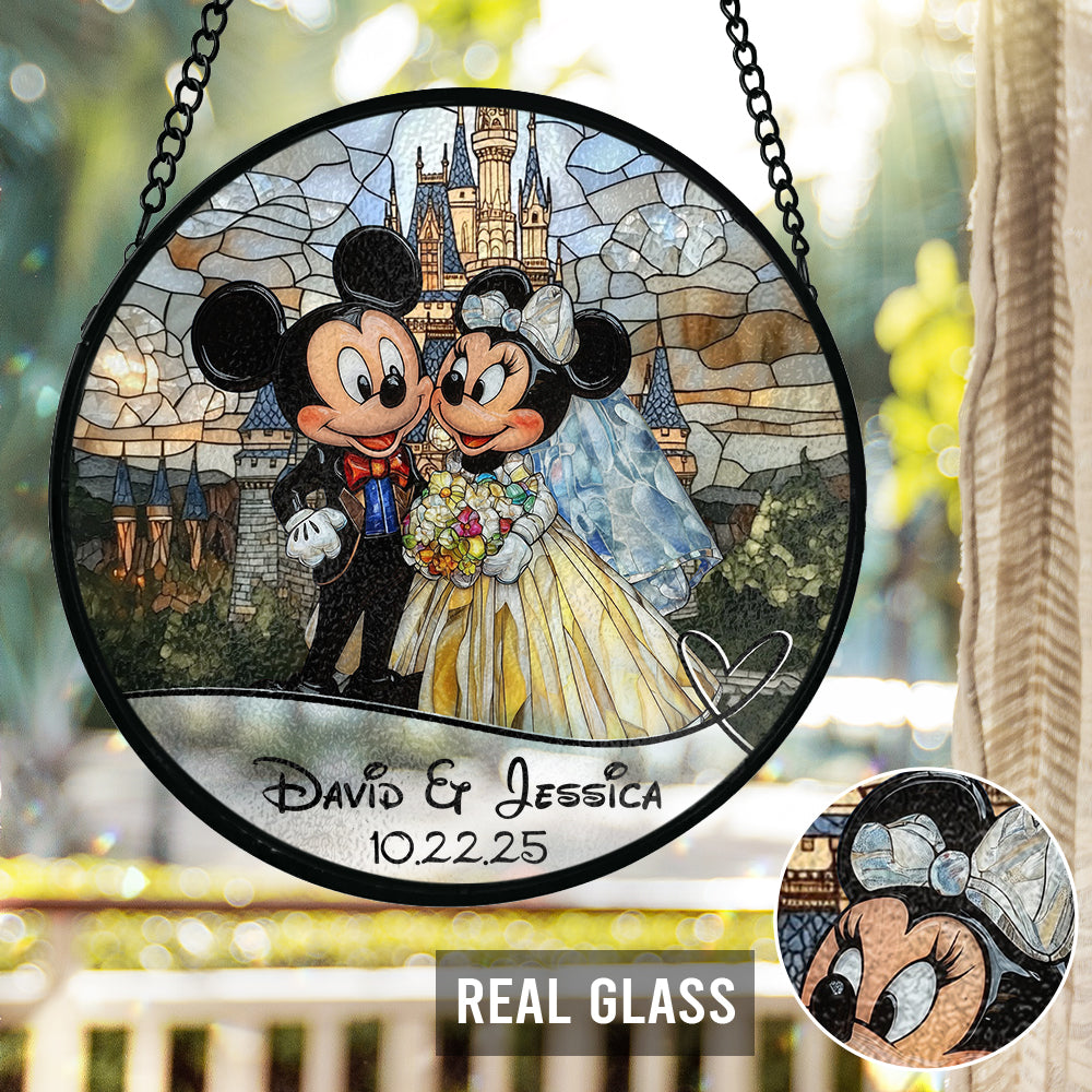 Cute Mouse Couple - Personalized Mouse Stained Glass Suncatcher