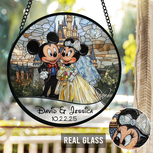 Cute Mouse Couple - Personalized Mouse Stained Glass Suncatcher