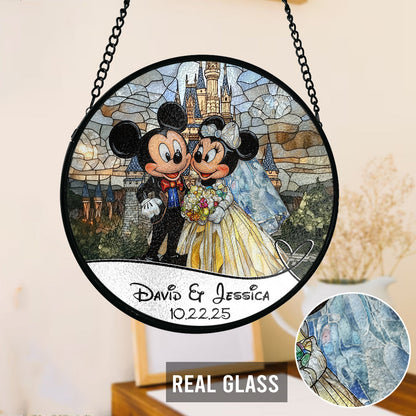Cute Mouse Couple - Personalized Mouse Stained Glass Suncatcher