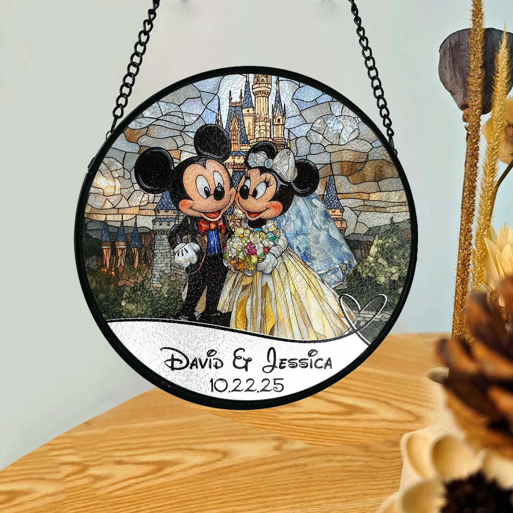 Cute Mouse Couple - Personalized Mouse Stained Glass Suncatcher