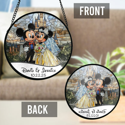 Cute Mouse Couple - Personalized Mouse Stained Glass Suncatcher