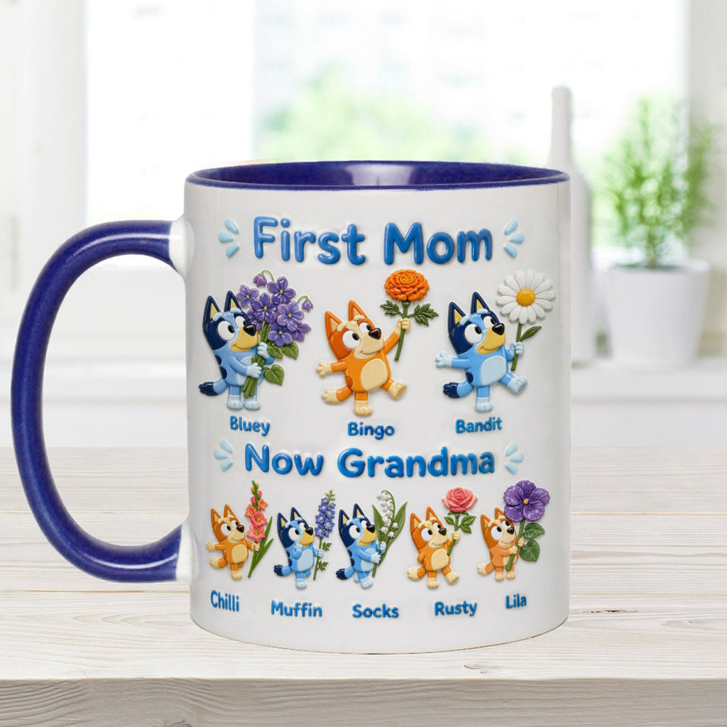 First Mom, Now Grandma - Personalized Blue Dog Accent Mug