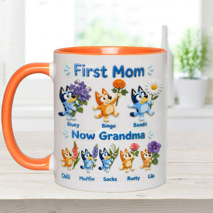 First Mom, Now Grandma - Personalized Blue Dog Accent Mug