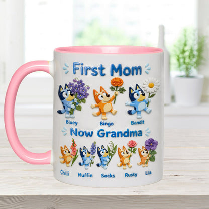 First Mom, Now Grandma - Personalized Blue Dog Accent Mug