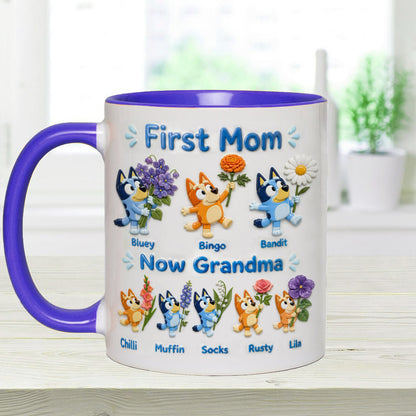 First Mom, Now Grandma - Personalized Blue Dog Accent Mug
