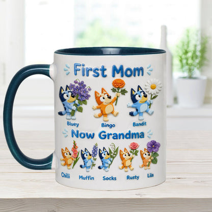 First Mom, Now Grandma - Personalized Blue Dog Accent Mug