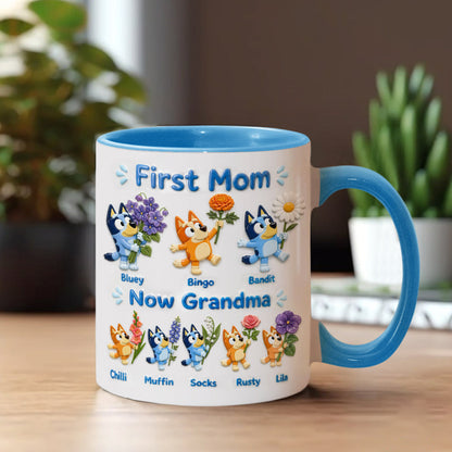 First Mom, Now Grandma - Personalized Blue Dog Accent Mug