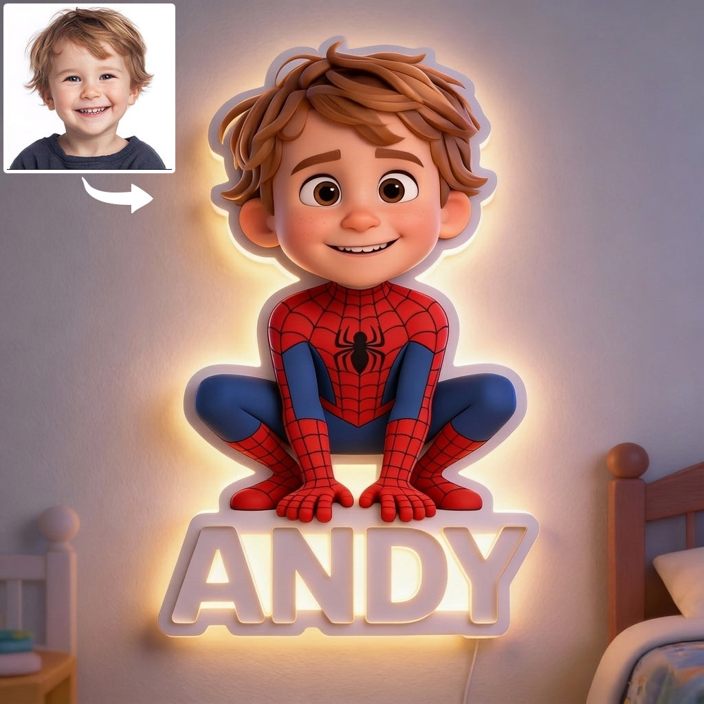 Custom Spider Hero From Photo - Personalized Kid LED Light Acrylic Sign