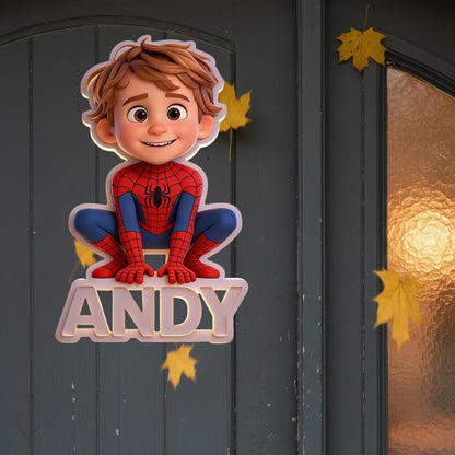 Custom Spider Hero From Photo - Personalized Kid LED Light Acrylic Sign