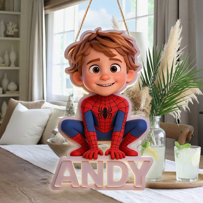 Custom Spider Hero From Photo - Personalized Kid LED Light Acrylic Sign