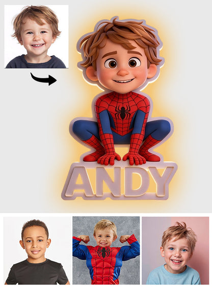 Custom Spider Hero From Photo - Personalized Kid LED Light Acrylic Sign
