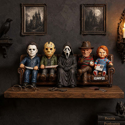 In This House We Love Horror Movies - Personalized Horror Character Wooden Floating Shelf