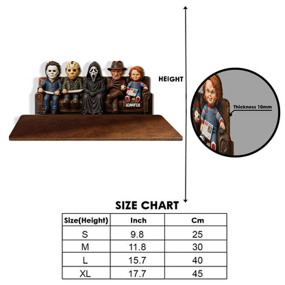 In This House We Love Horror Movies - Personalized Horror Character Wooden Floating Shelf