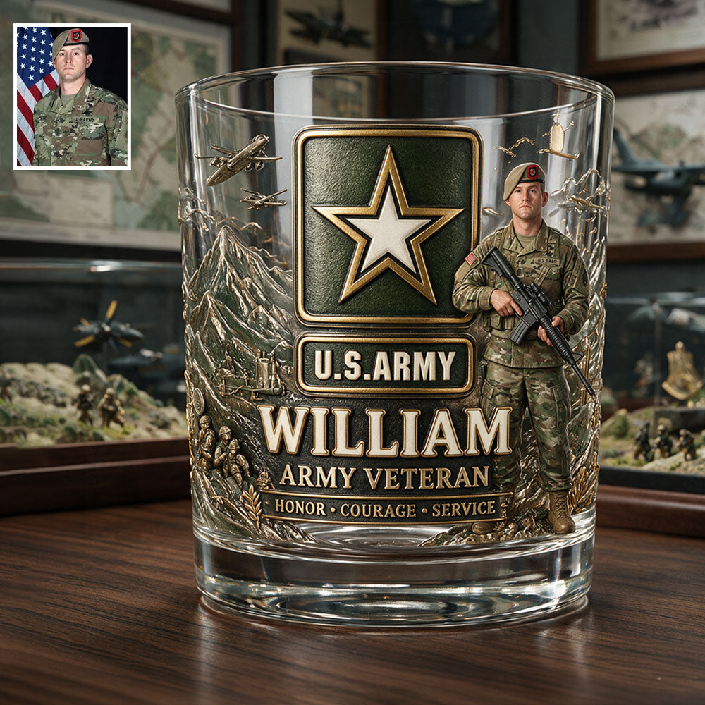 Honor Courage Service Military Veteran - Personalized Veteran Whiskey Glass