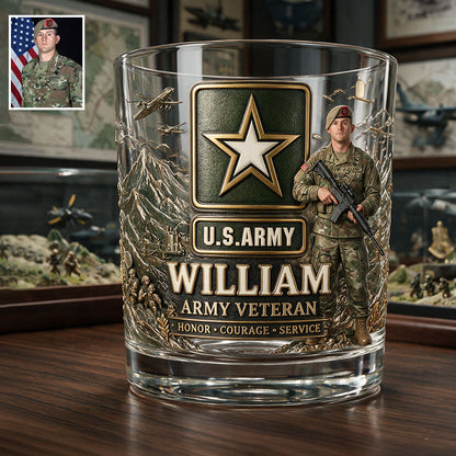 Honor Courage Service Military Veteran - Personalized Veteran Whiskey Glass