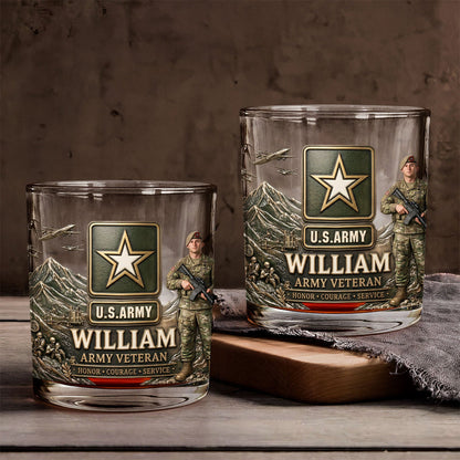 Honor Courage Service Military Veteran - Personalized Veteran Whiskey Glass