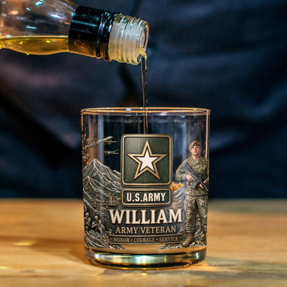 Honor Courage Service Military Veteran - Personalized Veteran Whiskey Glass