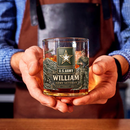 Honor Courage Service Military Veteran - Personalized Veteran Whiskey Glass