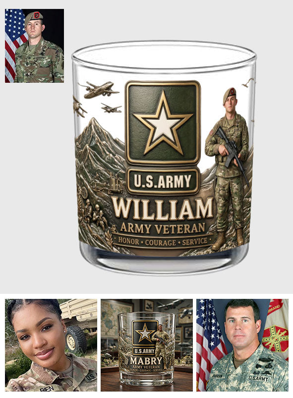Honor Courage Service Military Veteran - Personalized Veteran Whiskey Glass