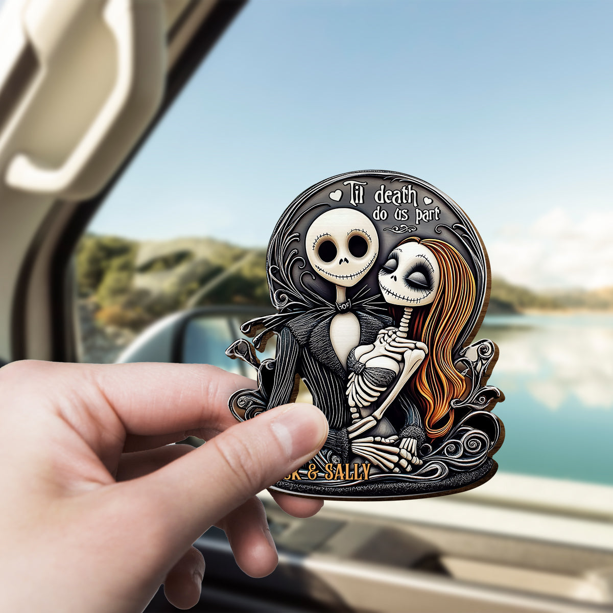 Til Death Do Us Part - Personalized Nightmare Shaped Car Visor Clip