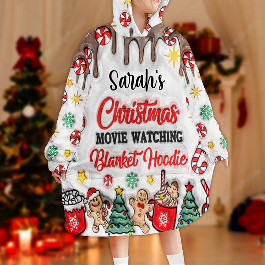 Christmas Movie Watching Blanket Hoodie - Personalized Blanket Hoodie