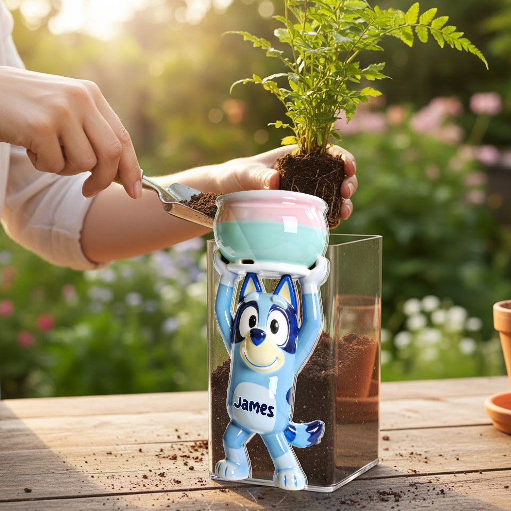 Happy Dog - Personalized Blue Dog Acrylic Pot