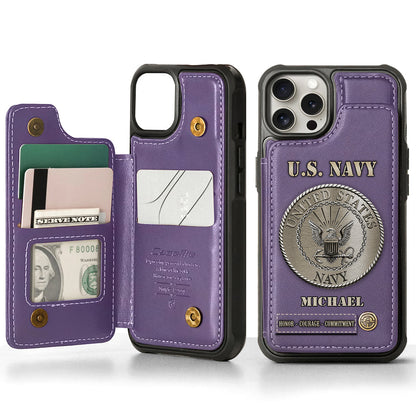 Honor, Courage, Commitment - Personalized Veteran Wallet Phone Case